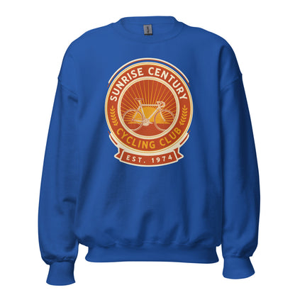Sunrise Century C.C. retro cycling club badge crewneck — Royal, front
