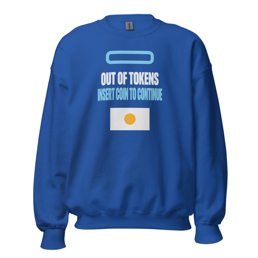 Insert Coin To Continue out of tokens crewneck sweatshirt — Royal, front