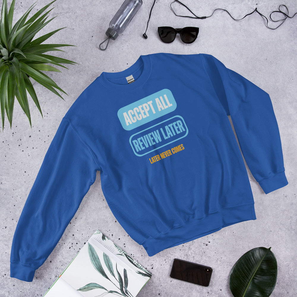 Accept All Review Later crewneck sweatshirt — Royal, flat lay