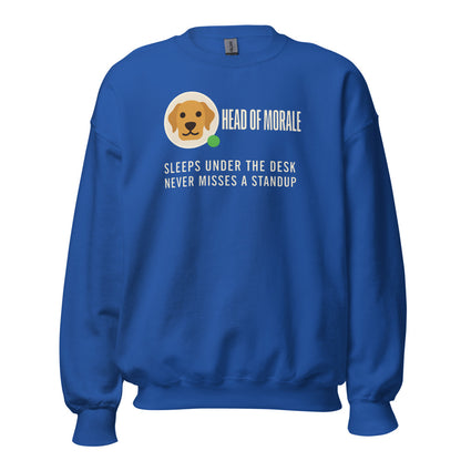 Head of Morale dog profile card crewneck sweatshirt — Royal, front