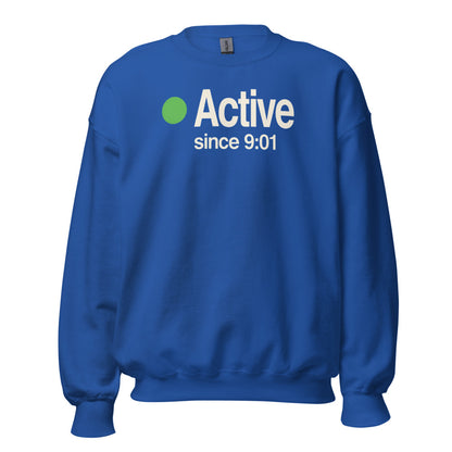 Active Since 9:01 presence status crewneck sweatshirt — Royal, front