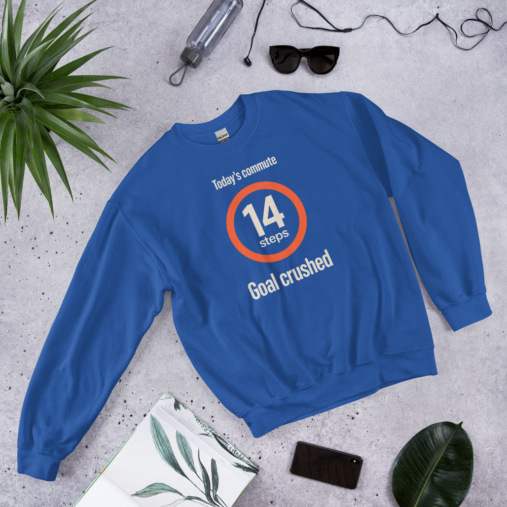 Today's Commute 14 Steps work from home crewneck sweatshirt — Royal, flat lay
