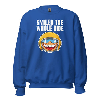Smiled The Whole Ride funny motorcycle crewneck sweatshirt — Royal, front