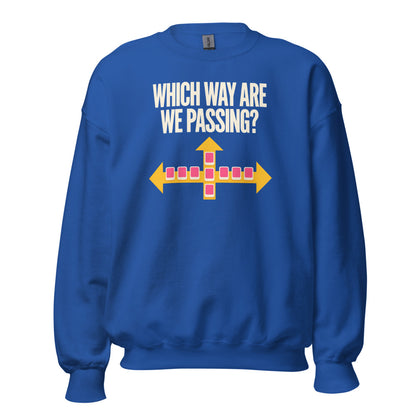 Which Way Are We Passing funny mahjong crewneck sweatshirt — Royal, front