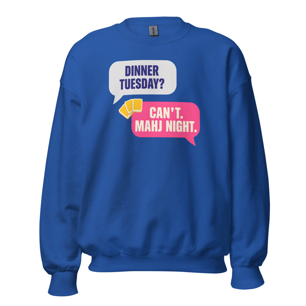 Mahj Night funny mahjong crewneck sweatshirt — Royal, front