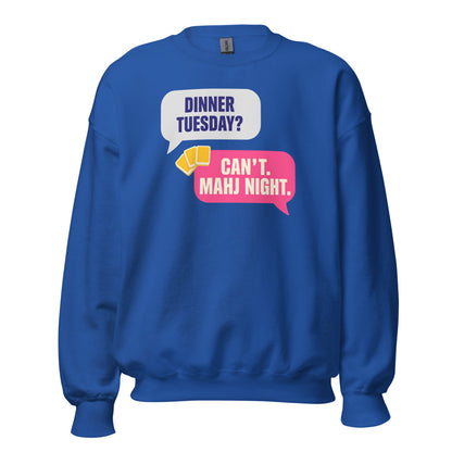 Mahj Night funny mahjong crewneck sweatshirt — Royal, front