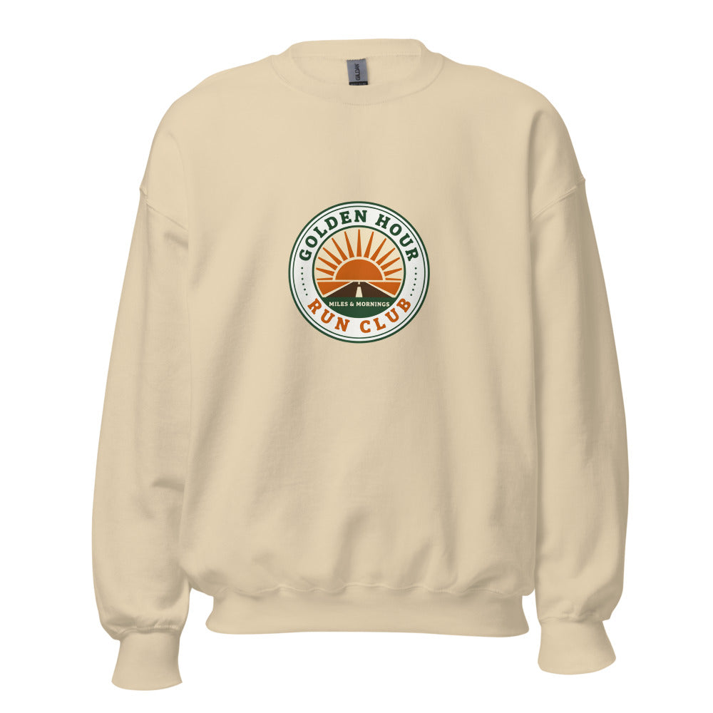 Golden Hour Run Club retro running crewneck sweatshirt — Sand, front