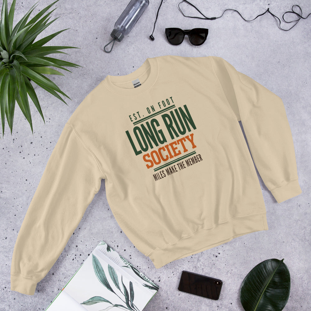 Long Run Society retro running crewneck sweatshirt — Sand, front-right