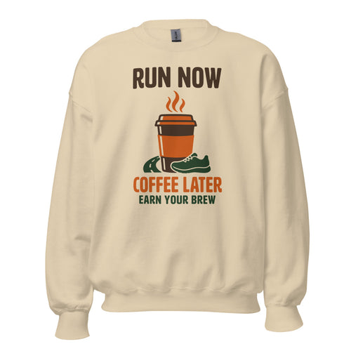 Run Club Sweatshirt, Funny Running Crewneck, Run Now Coffee Later — Earn Your Brew Retro Crewneck