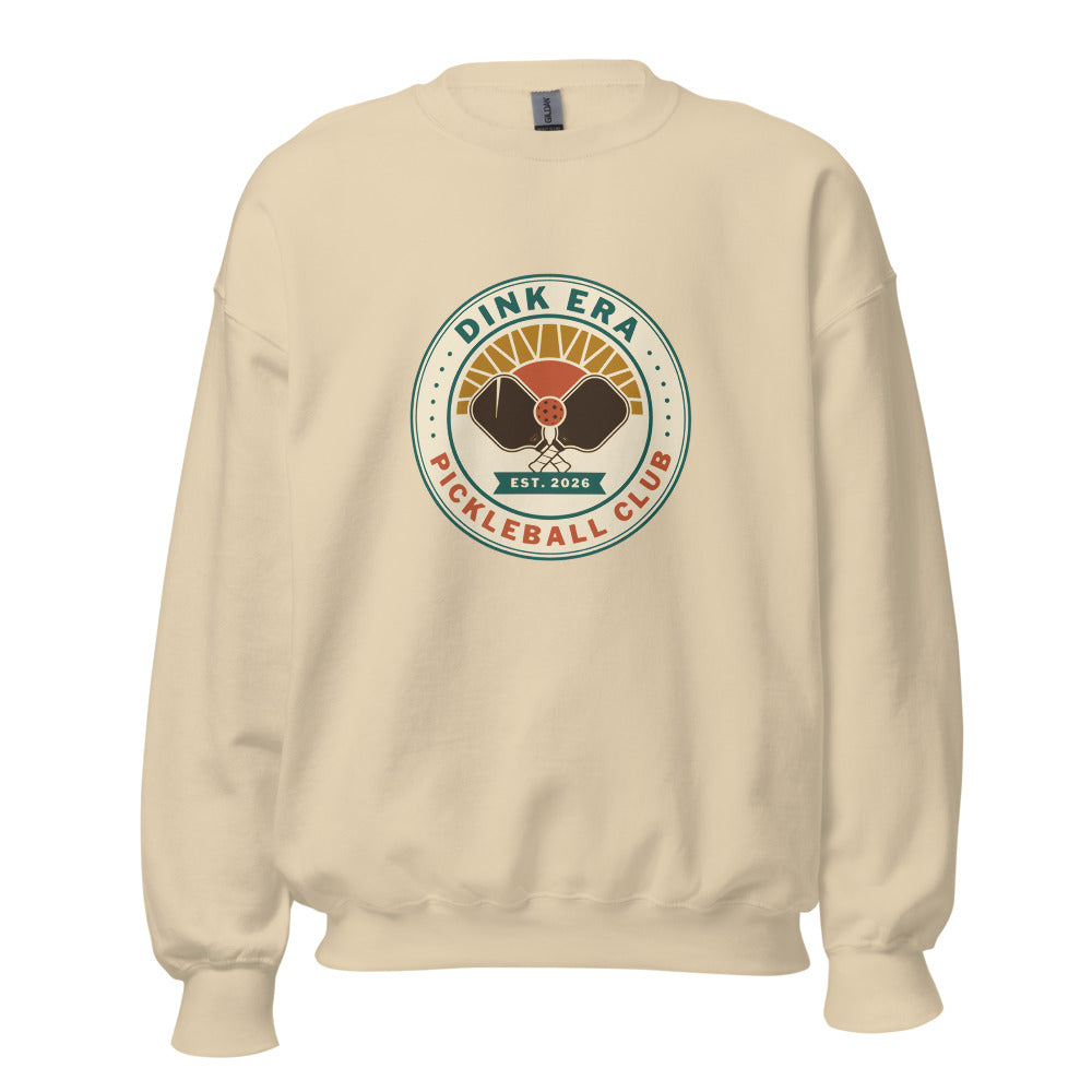 Dink Era Pickleball Club retro crewneck sweatshirt — Sand, front