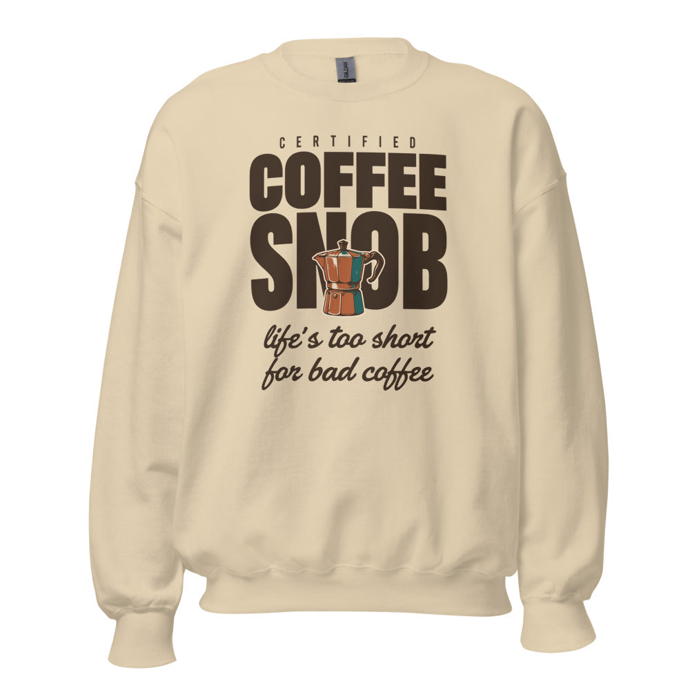 Certified Coffee Snob coffee crewneck sweatshirt — Sand, front