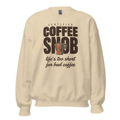Certified Coffee Snob coffee crewneck sweatshirt — Sand, front