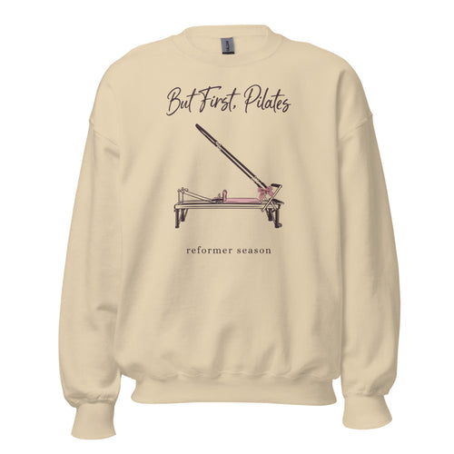 But First Pilates Sweatshirt, Reformer Pilates Crewneck, Aesthetic Pilates Gift — Coquette Line-Art