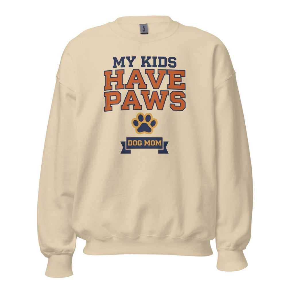 My Kids Have Paws funny dog mom crewneck sweatshirt — Sand, front