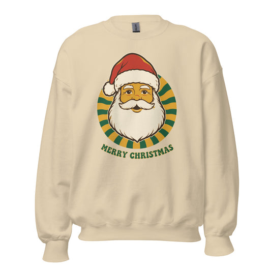 Groovy Santa retro Christmas crewneck sweatshirt — Sand, front