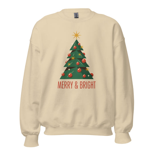 Atomic mid-century retro Christmas tree crewneck sweatshirt — Sand, front