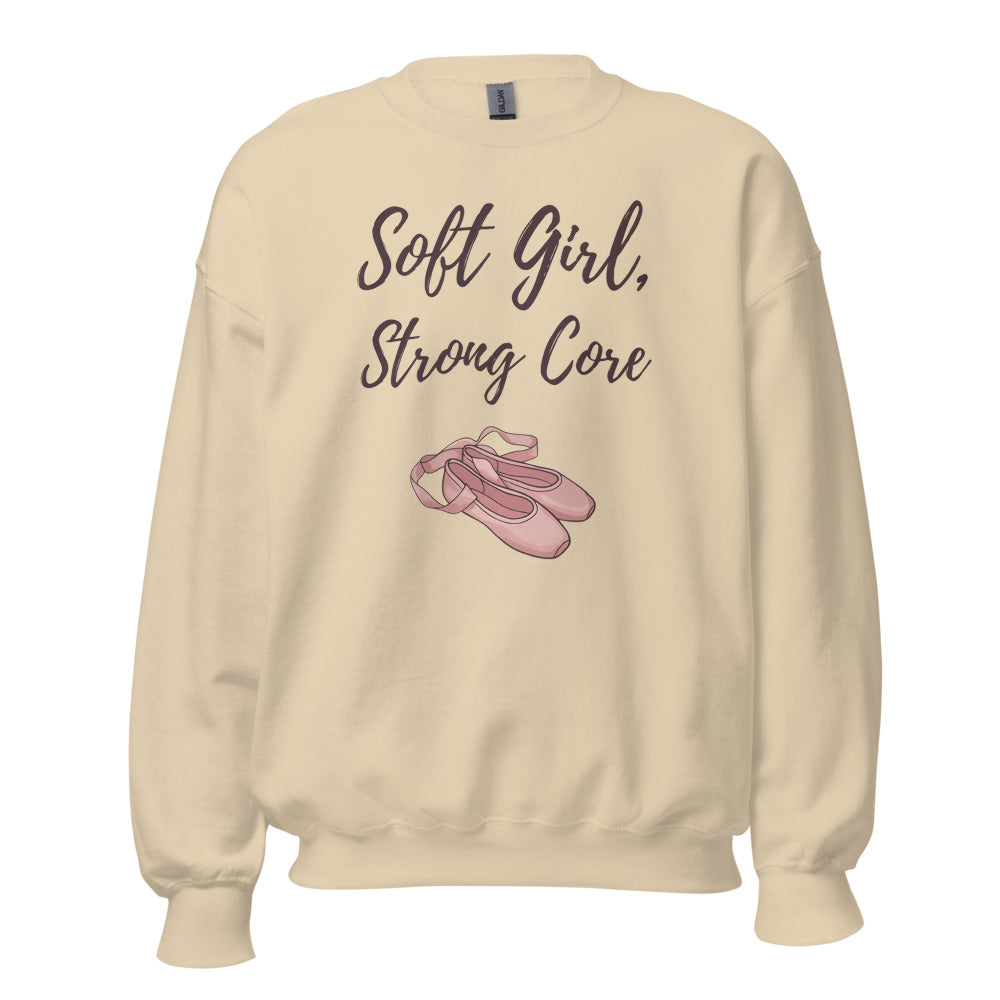 Soft Girl Strong Core ballet coquette pilates sweatshirt — Sand, front