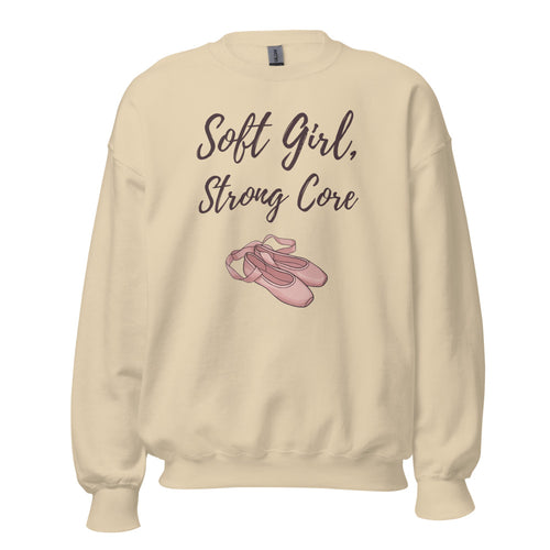 Soft Girl Strong Core Sweatshirt, Aesthetic Pilates Crewneck, Coquette Pilates Gift — Ballet Slipper Pilates Sweatshirt