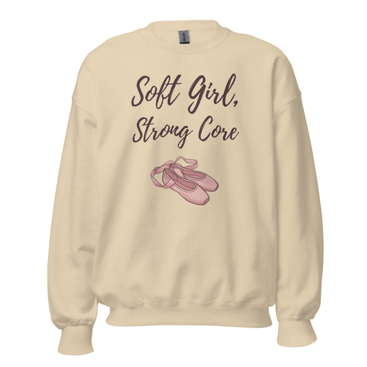 Soft Girl Strong Core ballet coquette pilates sweatshirt — Sand, front