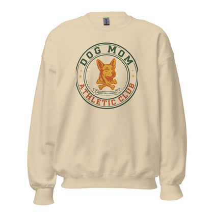 Dog Mom Athletic Club vintage varsity crest crewneck sweatshirt — Sand, front