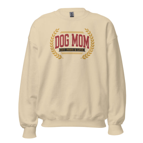 Dog Mom Sweatshirt, Vintage Varsity Dog Mama Crewneck — Est. Paws & Love Gift