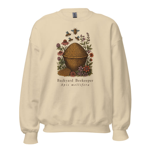 Backyard Beekeeper Sweatshirt, Beekeeping Gift Crewneck, Vintage Bee Field Guide — Apis Mellifera Botanical Crewneck