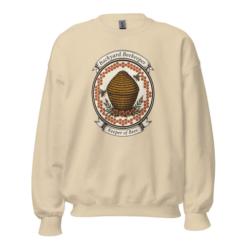 Backyard Beekeeper Sweatshirt, Keeper of Bees Gift Crewneck, Vintage Apiary Crest — Beekeeping Emblem Crewneck