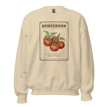 Homegrown Heirloom Seed Packet gardening crewneck sweatshirt — Sand, front