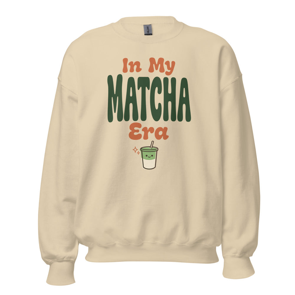 In My Matcha Era retro matcha crewneck sweatshirt — Sand, front
