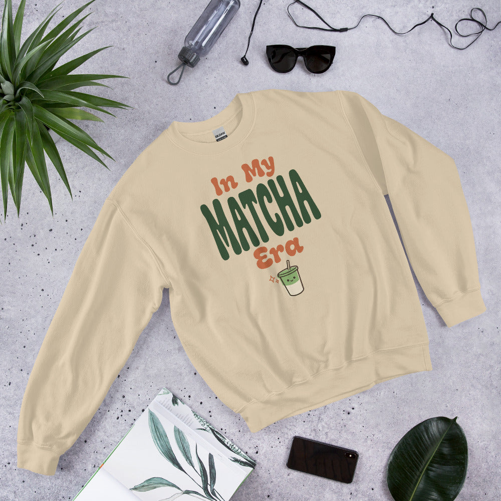 In My Matcha Era retro matcha crewneck sweatshirt — Sand, front-right