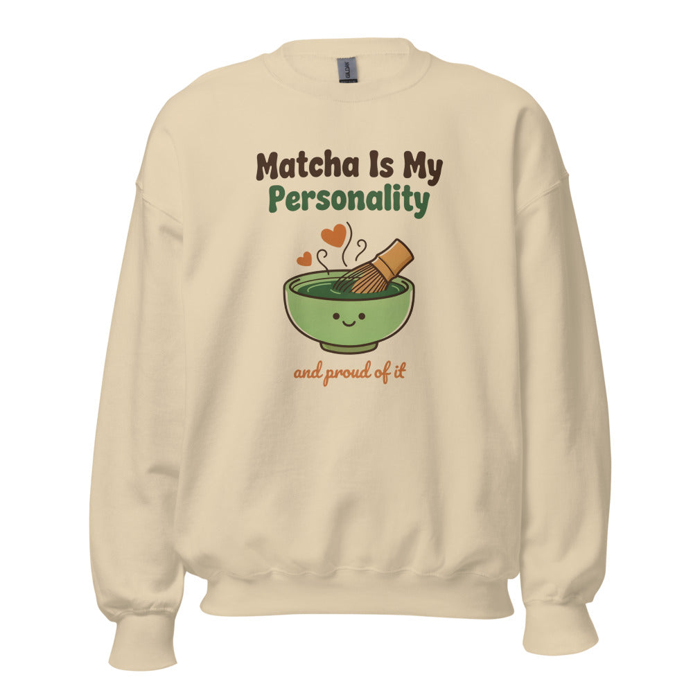 Matcha Is My Personality retro matcha crewneck sweatshirt — Sand, front