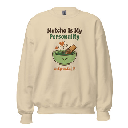 Matcha Is My Personality retro matcha crewneck sweatshirt — Sand, front