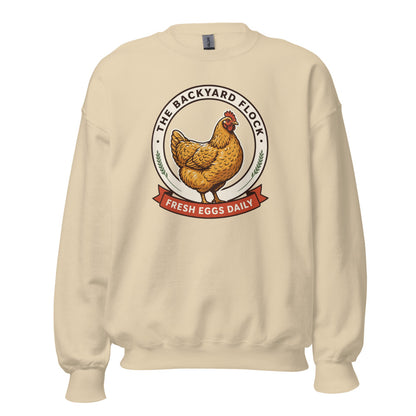Backyard Flock heritage chicken keeper crewneck sweatshirt — Sand, front