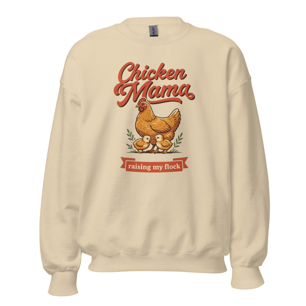 Chicken Mama raising my flock chicken keeper crewneck sweatshirt — Sand, front