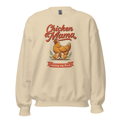 Chicken Mama raising my flock chicken keeper crewneck sweatshirt — Sand, front