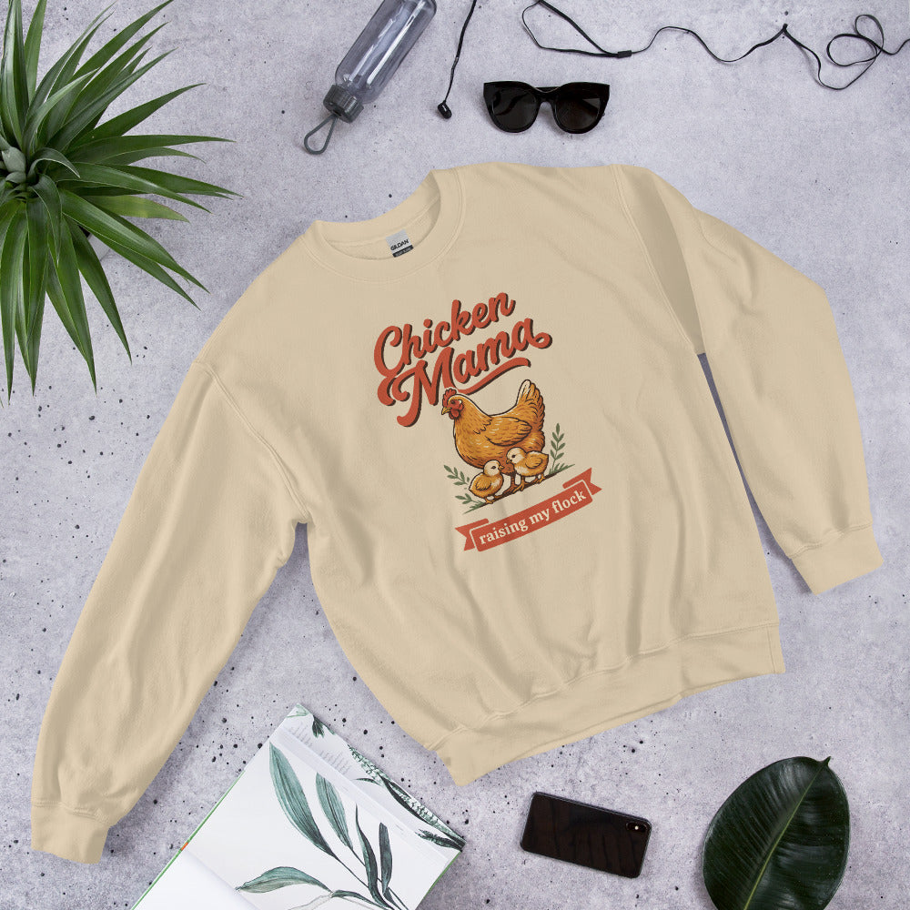 Chicken Mama raising my flock chicken keeper crewneck sweatshirt — Sand, front-right