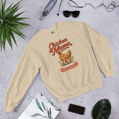 Chicken Mama raising my flock chicken keeper crewneck sweatshirt — Sand, front-right