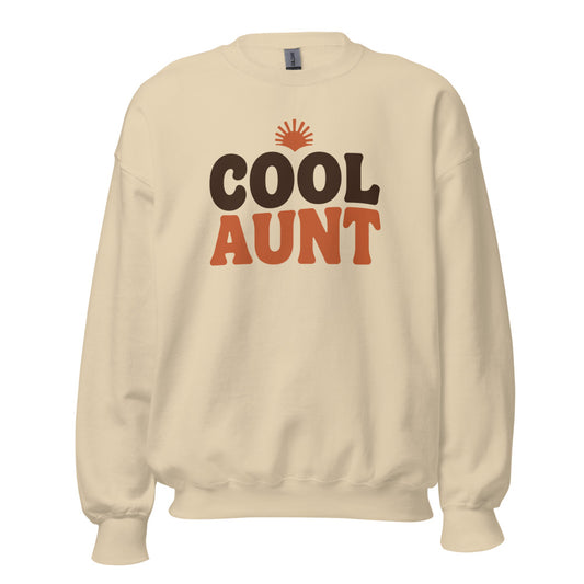 Cool Aunt retro groovy aunt crewneck sweatshirt — Sand, front