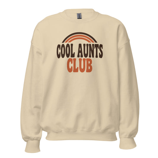 Cool Aunts Club retro groovy aunt crewneck sweatshirt — Sand, front