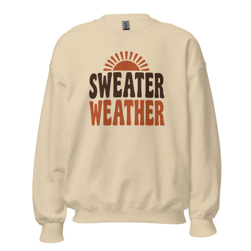 Sweater Weather Sweatshirt, Retro Fall Crewneck, Cozy Autumn Sweatshirt — Groovy 70s Sweater Weather Crewneck