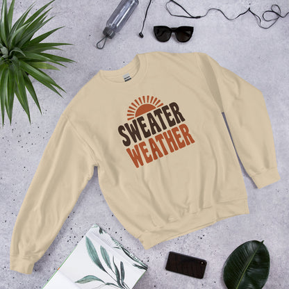 Sweater Weather retro 70s fall crewneck sweatshirt — Sand, front-right