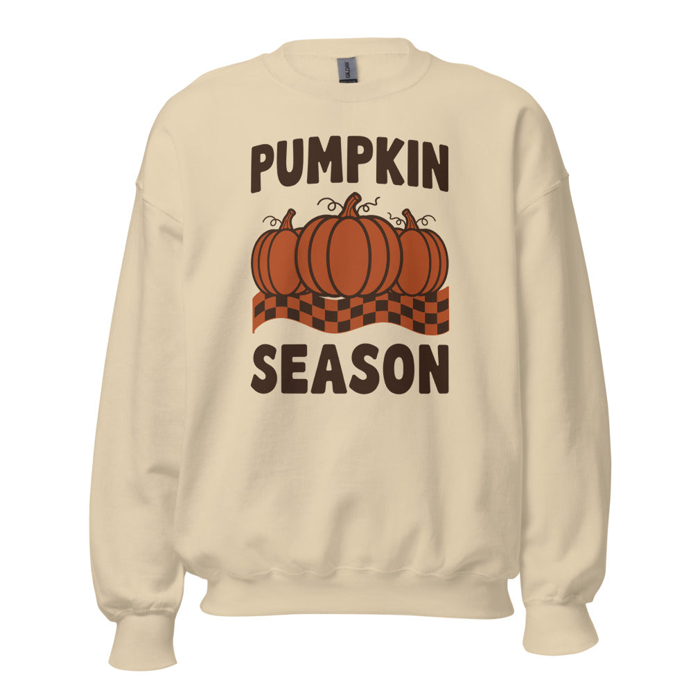 Pumpkin Season retro 70s fall crewneck sweatshirt — Sand, front