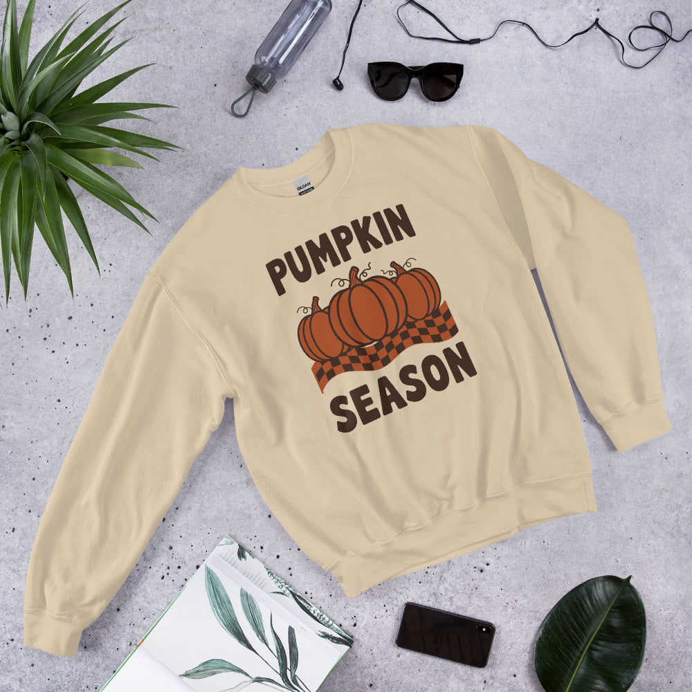 Pumpkin Season retro 70s fall crewneck sweatshirt — Sand, front-right