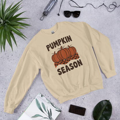 Pumpkin Season retro 70s fall crewneck sweatshirt — Sand, front-right
