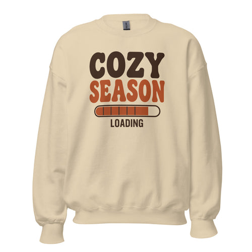 Cozy Season Loading Sweatshirt, Funny Fall Crewneck, Retro Cozy Autumn Sweatshirt — Groovy 70s Cozy Season Crewneck