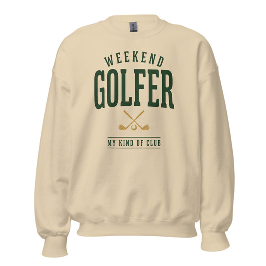Weekend Golfer vintage golf wordmark crewneck sweatshirt — Sand, front