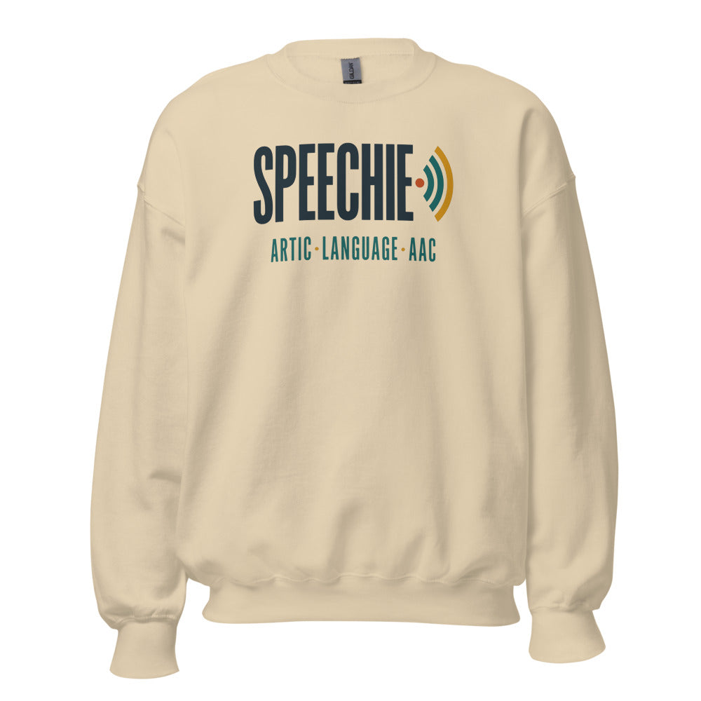 Speechie Wordmark speech therapy crewneck sweatshirt — Sand, front