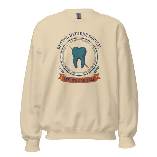 Dental Hygiene Society dental hygienist crewneck sweatshirt — Sand, front