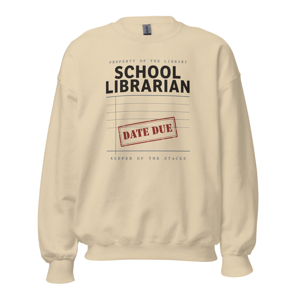 Property of the School Library card catalog school librarian crewneck sweatshirt — Sand, front