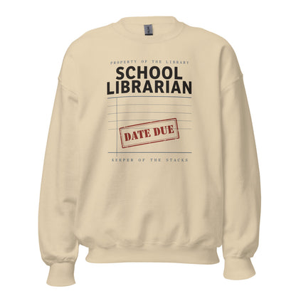 Property of the School Library card catalog school librarian crewneck sweatshirt — Sand, front